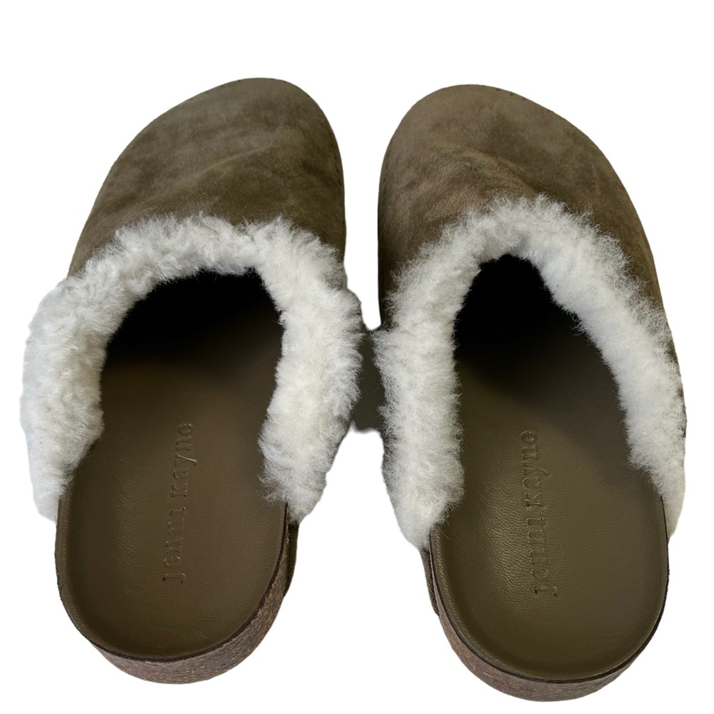 Jenni Kayne Shearling Moc Clog Laurel Green Suede Size 7 Made in Italy - Picture 4 of 8